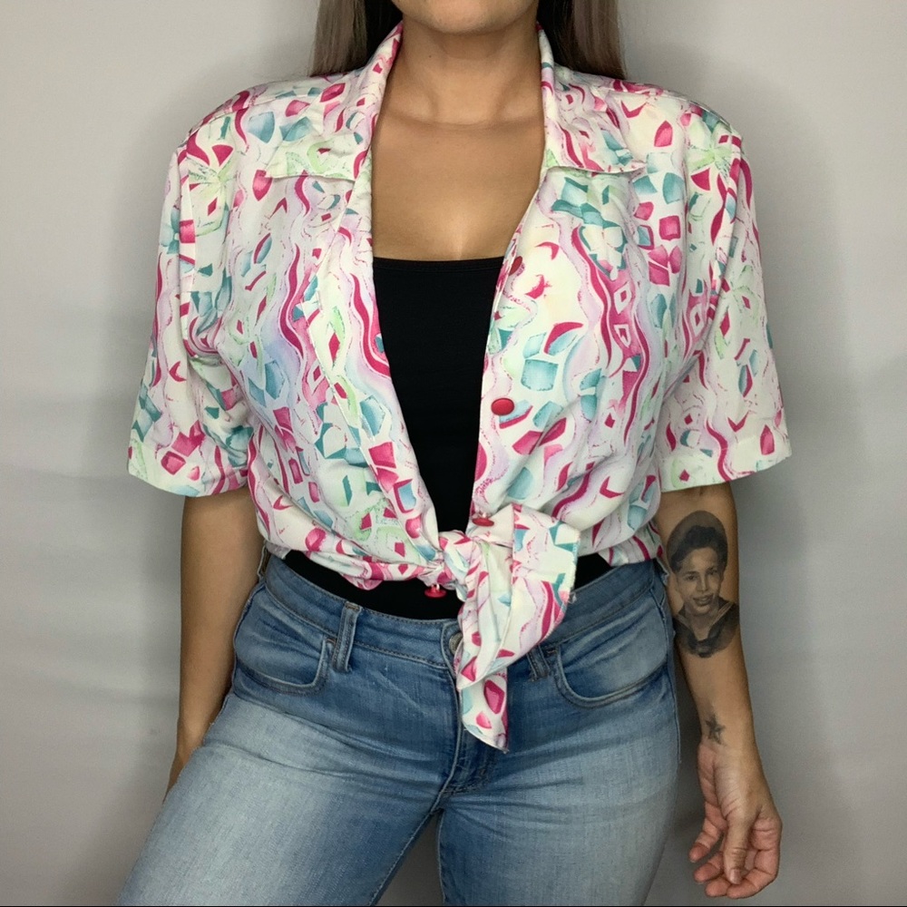 Vintage 80s-90s Blouse with attached shoulder pads
